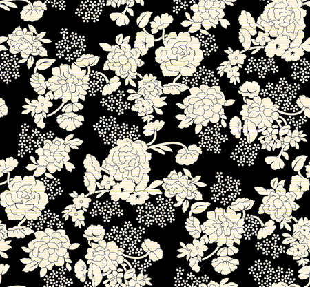 Seamless pattern with spring flowers and leaves. Hand drawn background. floral pattern for wallpaper or fabric. Flower rose. Botanic Tile.の写真素材