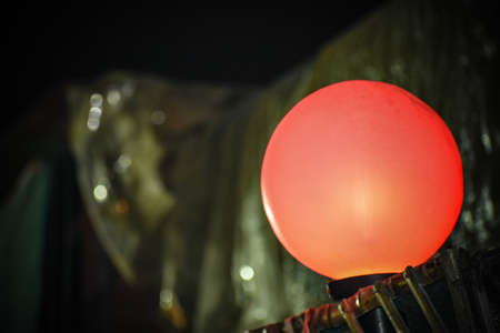 Bulb and retro lamp in the dark . Night Streetlight Background.の写真素材