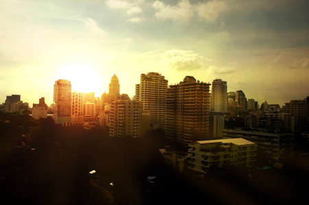 Office Buildings at sunset with dramatic sky 