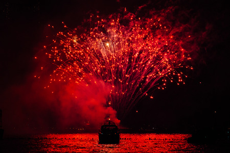 Red Fireworks in Chicago for Fourth of Julyの写真素材