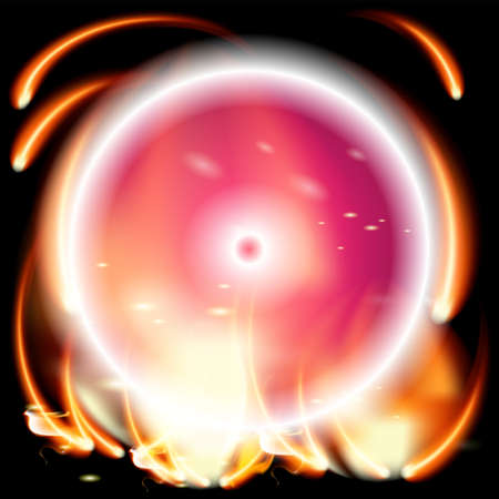 Abstract black background with vector flames and firework sphereのイラスト素材