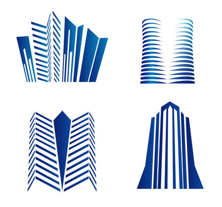Set of dimensional buildings iconsのイラスト素材