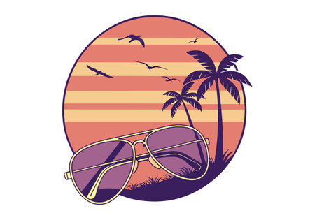 summer time holiday with sunglasses and palm tree vector illustration desingのイラスト素材