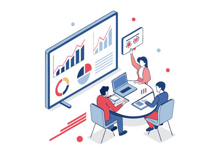 Isometric business meeting concept. Business people working in office. Vector illustrationのイラスト素材