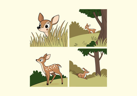 Illustration of a cute little deer in the woods. Vector illustrationのイラスト素材