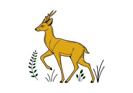 vector image of a wild deer on a white background with leaves.のイラスト素材