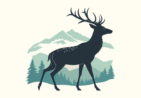 Silhouette of a deer in the forest. Vector illustration.のイラスト素材