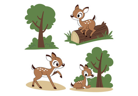 cute little deer in the forest, vector illustration, epsのイラスト素材
