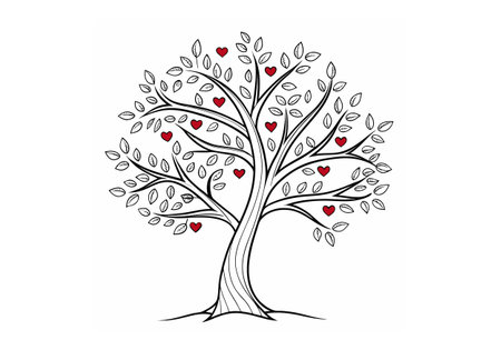 Love tree with red hearts isolated on white background. Vector illustration.のイラスト素材