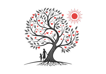 Valentine's day love tree vector illustration design template. Romantic couple in love symbol.のイラスト素材