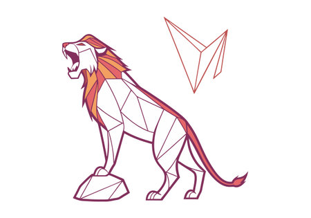 Polygonal lion on a white background. Low poly style.のイラスト素材
