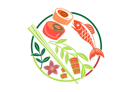 Sushi vector icon. Japanese food. Sushi restaurant emblem.のイラスト素材