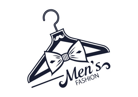 Clothes hanger with bow tie and inscription Men's Fashion. Vector illustrationのイラスト素材