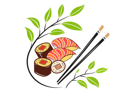 Illustration of sushi and chopsticks on a white background, vectorのイラスト素材