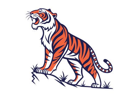 Tiger on a rock. Vector illustration of a wild animal.のイラスト素材
