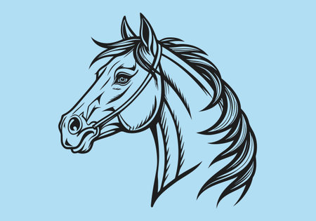 Horse head vector illustration in black and white colors isolated on blue backgroundのイラスト素材