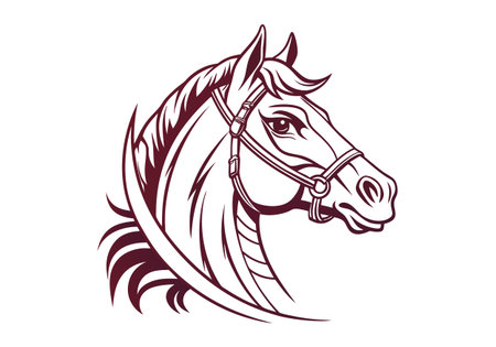 Horse head with long mane. Vector illustration on white background.のイラスト素材