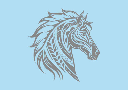 Horse head with ornament. Tattoo design. Vector illustration.のイラスト素材