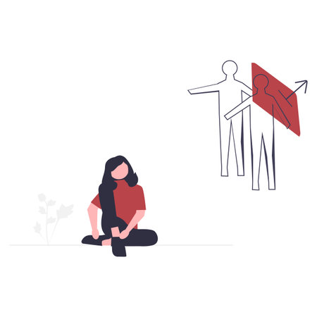 Woman suffering from pain in knee. Vector illustration in flat style.のイラスト素材