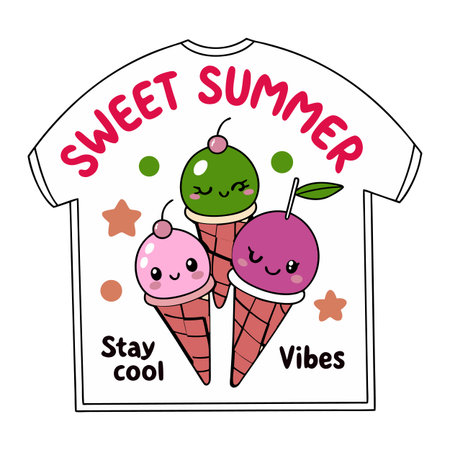Cute cartoon ice cream vector illustration. T-shirt print design.のイラスト素材