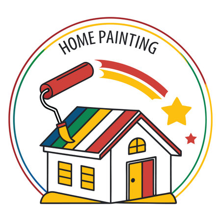 Home painting icon. Vector illustration of a house with paint roller.のイラスト素材