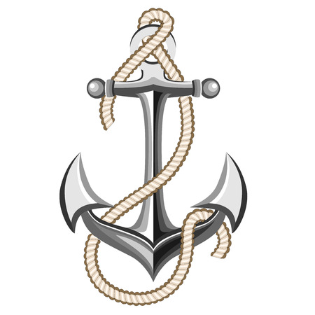 silver anchor with ropeのイラスト素材