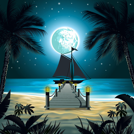 Tropical Beach with palm treesのイラスト素材