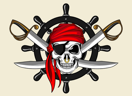 pirate skull and wheelのイラスト素材