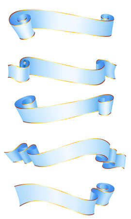 Realistic blue vector ribbons with a gold glossy stripe for your design projectのイラスト素材