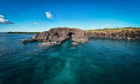 Drone shot taken from the top of the cliff near albion in mauritius island