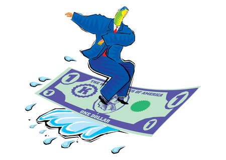 Clipart of Riding the finical wave - Businessman flying carpet made of dollar currencyのイラスト素材