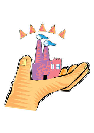 Clip Art of Hand holding a sand castle isolated on a white backgroundのイラスト素材