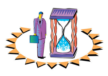 Clip Art of Sand running through the bulbs of an hourglass measuring the passing time in a countdown...