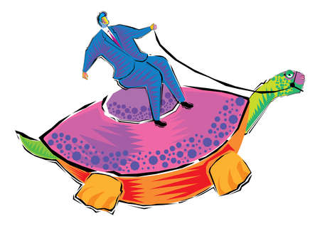 abstract Clipart of Businessman riding a turtle vectorのイラスト素材