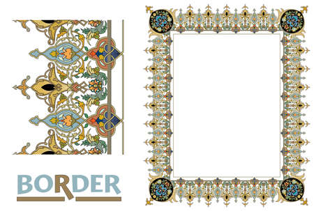 arabesque Borders - Tiled frame in plant leaves and flowers Framework Decorative Elegant ornamental styleのイラスト素材