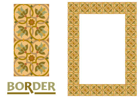 arabesque Borders - Tiled frame in plant leaves and flowers Framework Decorative Elegant ornamental styleのイラスト素材