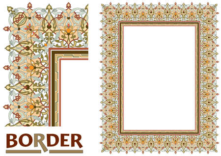 arabesque Borders - Tiled frame in plant leaves and flowers Framework Decorative Elegant ornamental styleのイラスト素材
