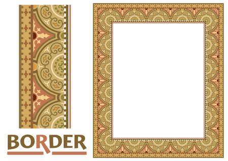 arabesque Borders - Tiled frame in plant leaves and flowers Framework Decorative Elegant ornamental styleのイラスト素材
