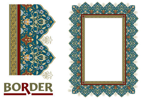 arabesque Borders - Tiled frame in plant leaves and flowers Framework Decorative Elegant ornamental styleのイラスト素材