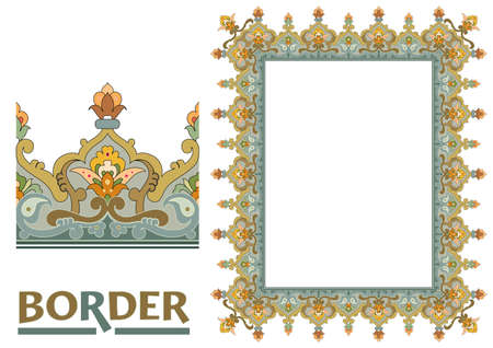 arabesque Borders - Tiled frame in plant leaves and flowers Framework Decorative Elegant ornamental styleのイラスト素材