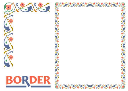 decoration Borders - Tiled frame in plant leaves and flowers Framework Decorative Elegant ornamental styleのイラスト素材