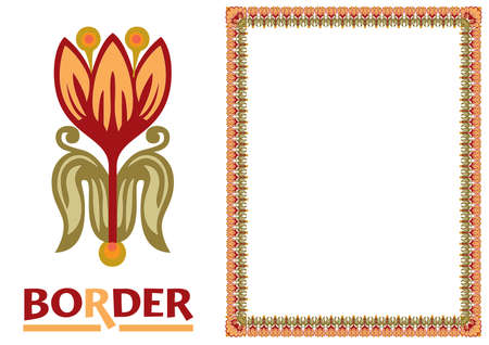 decoration Borders - Tiled frame in plant leaves and flowers Framework Decorative Elegant ornamental styleのイラスト素材