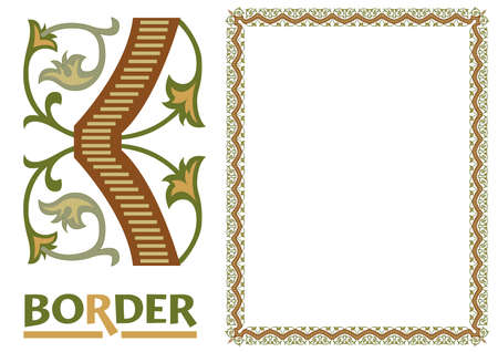 decoration Borders - Tiled frame in plant leaves and flowers Framework Decorative Elegant ornamental styleのイラスト素材