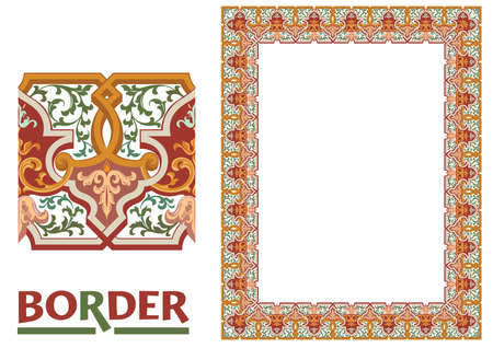 decoration Borders - Tiled frame in plant leaves and flowers Framework Decorative Elegant ornamental styleのイラスト素材