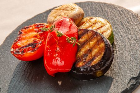 Roasted vegetables - eggplant and red pepperの写真素材