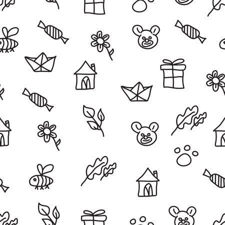 Seamless vector pattern with cute hand drawn doodle elements.のイラスト素材
