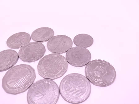 Coins of Bangladeshi currency over white background.の写真素材