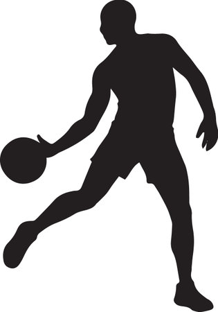 basketball player silhouette isolated on white background. black and white vector illustrationのイラスト素材