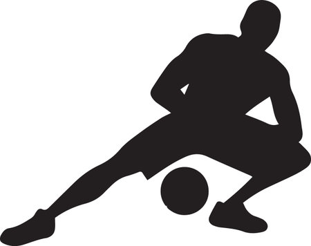 soccer player silhouette isolated on white background, black and white vector illustrationのイラスト素材