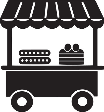 Vector of Shopping Carts and Vendor Stalls Silhouettesのイラスト素材